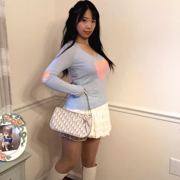 Wild Fox 🦊 Sequin Heart Sky Blue Sweater (Soft) - Picture 8 of 9